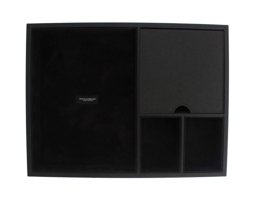 Black Leather Mens Desk Jewelry Organizer