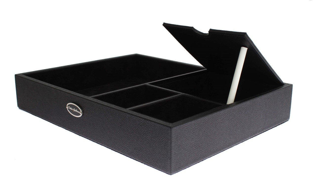 Black Leather Mens Desk Jewelry Organizer