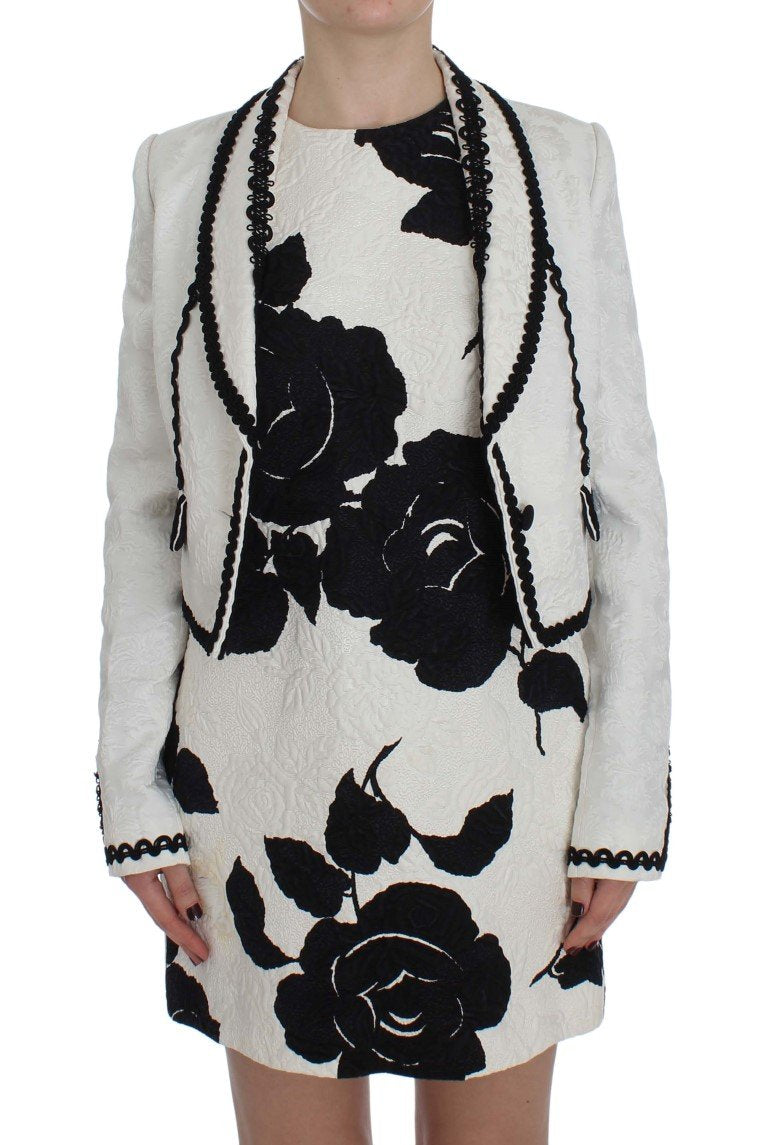 White Black Brocade Torero Blazer Jacket