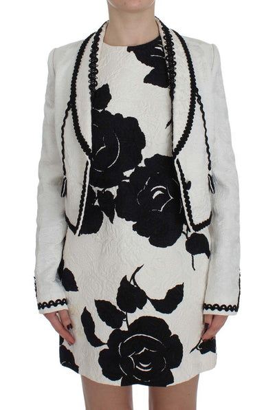 White Black Brocade Torero Blazer Jacket