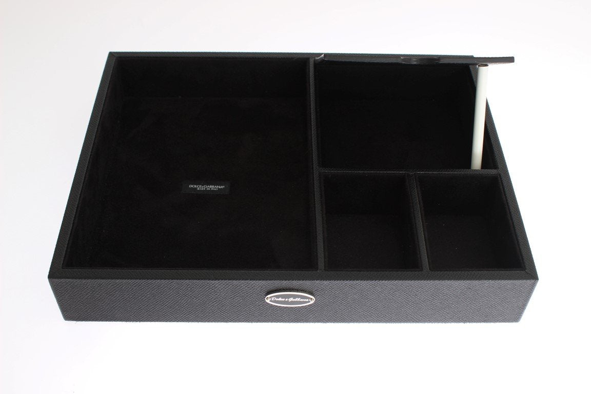 Black Leather Mens Desk Jewelry Organizer