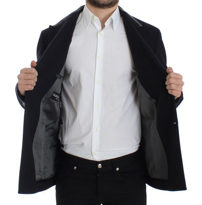 Black wool stretch double blazer