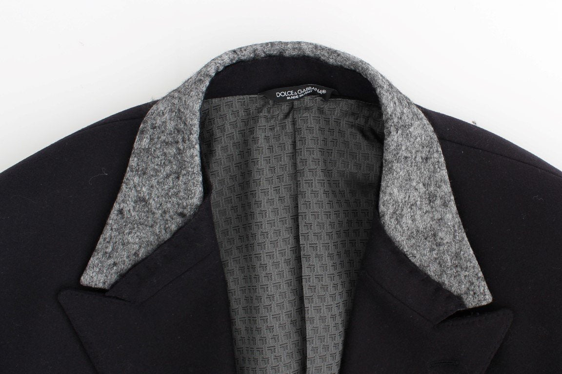 Black wool stretch double blazer