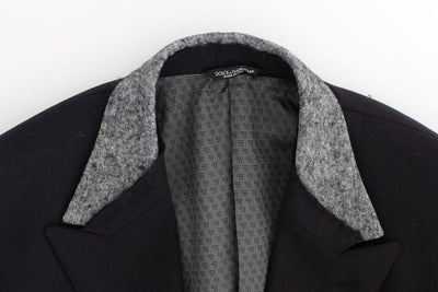 Black wool stretch double blazer