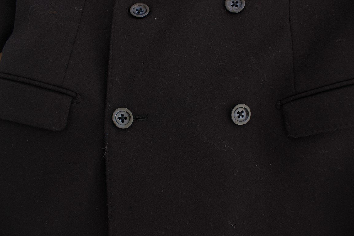 Black wool stretch double blazer