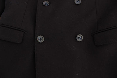 Black wool stretch double blazer