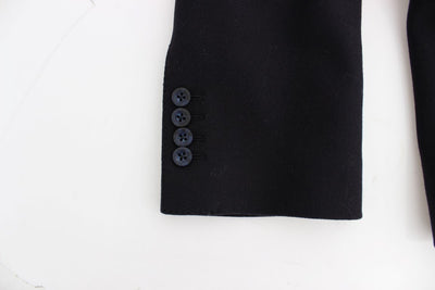 Black wool stretch double blazer