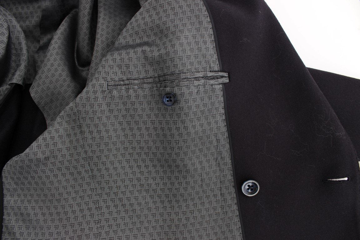 Black wool stretch double blazer