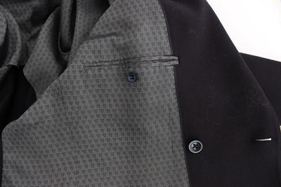 Black wool stretch double blazer