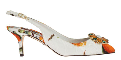 Orange Brocade Crystal Slingbacks