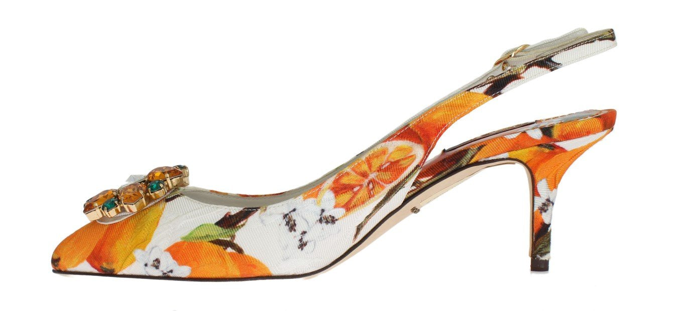 Orange Brocade Crystal Slingbacks
