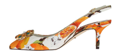 Orange Brocade Crystal Slingbacks