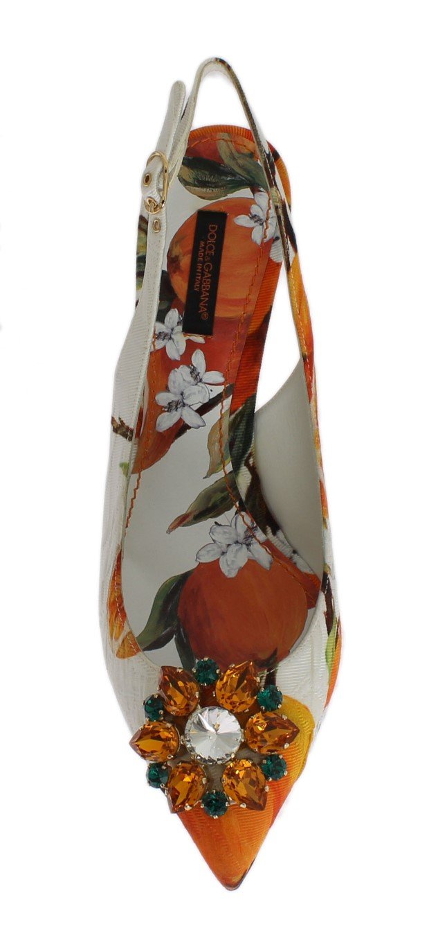 Orange Brocade Crystal Slingbacks