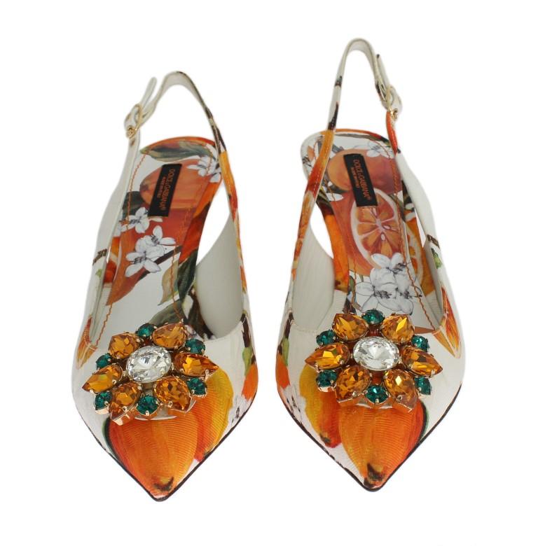Orange Brocade Crystal Slingbacks