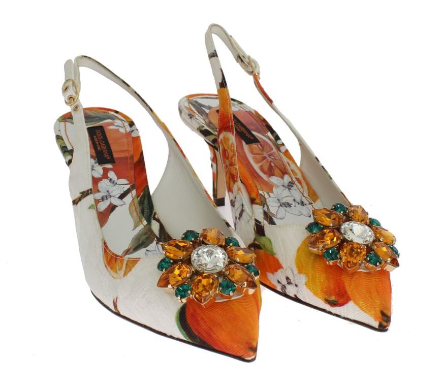 Orange Brocade Crystal Slingbacks