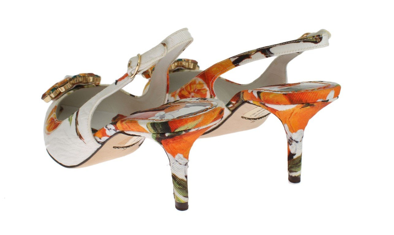 Orange Brocade Crystal Slingbacks