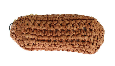 Beige Raffia Chain Wristlet Clutch Wallet Bag