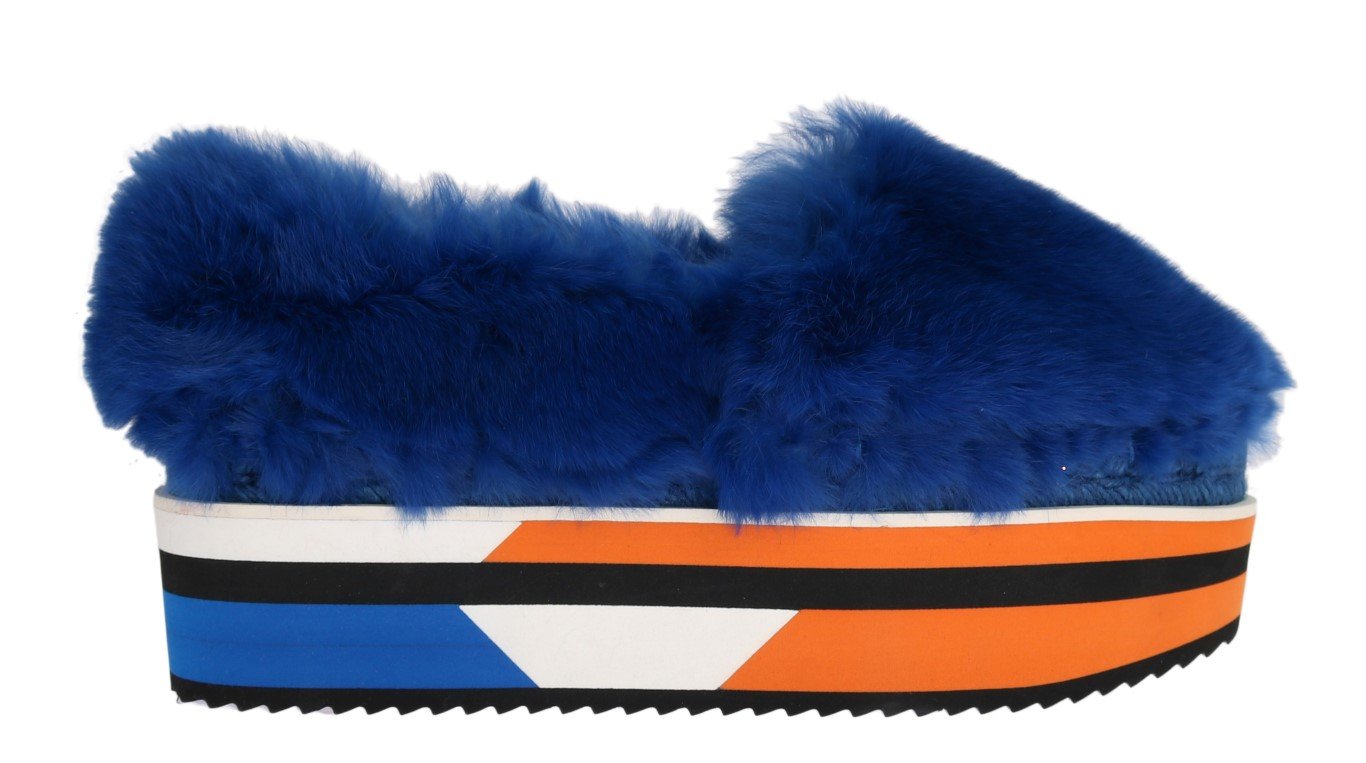 Blue Rabbit Fur Espadrilles Loafers