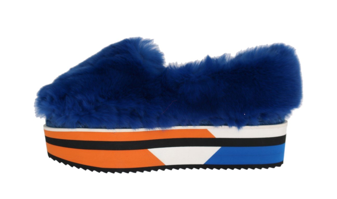 Blue Rabbit Fur Espadrilles Loafers