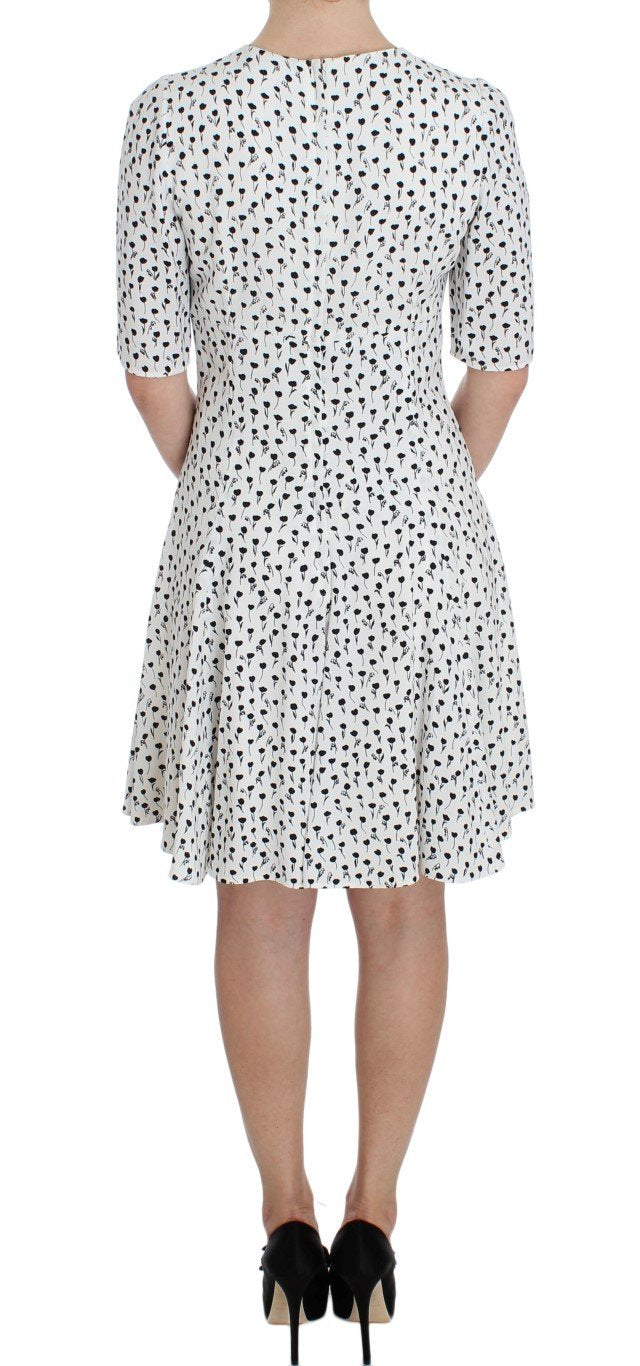 White Black Floral A-Line Shift Dress