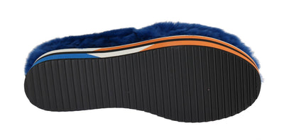 Blue Rabbit Fur Espadrilles Loafers
