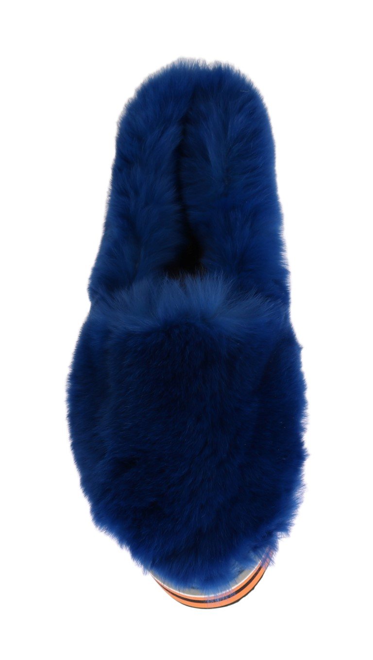 Blue Rabbit Fur Espadrilles Loafers