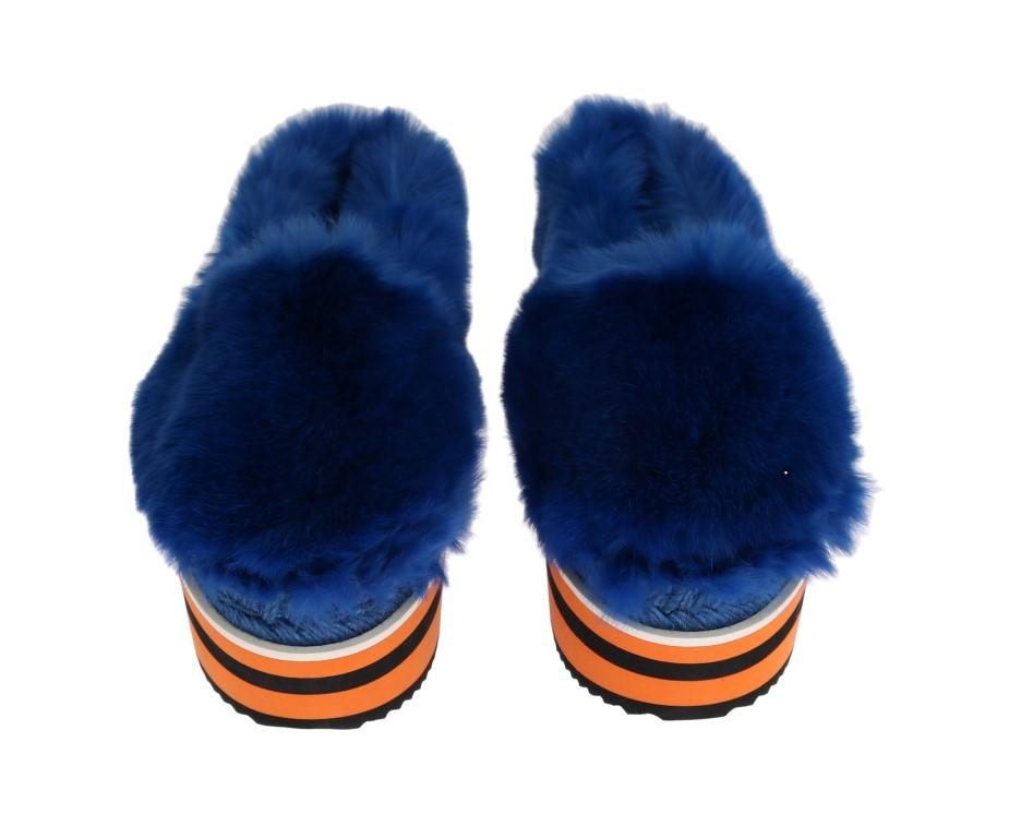 Blue Rabbit Fur Espadrilles Loafers