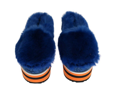 Blue Rabbit Fur Espadrilles Loafers