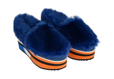 Blue Rabbit Fur Espadrilles Loafers