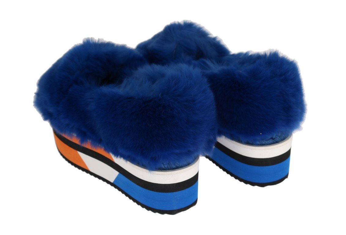 Blue Rabbit Fur Espadrilles Loafers