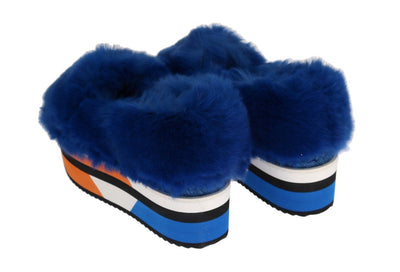Blue Rabbit Fur Espadrilles Loafers