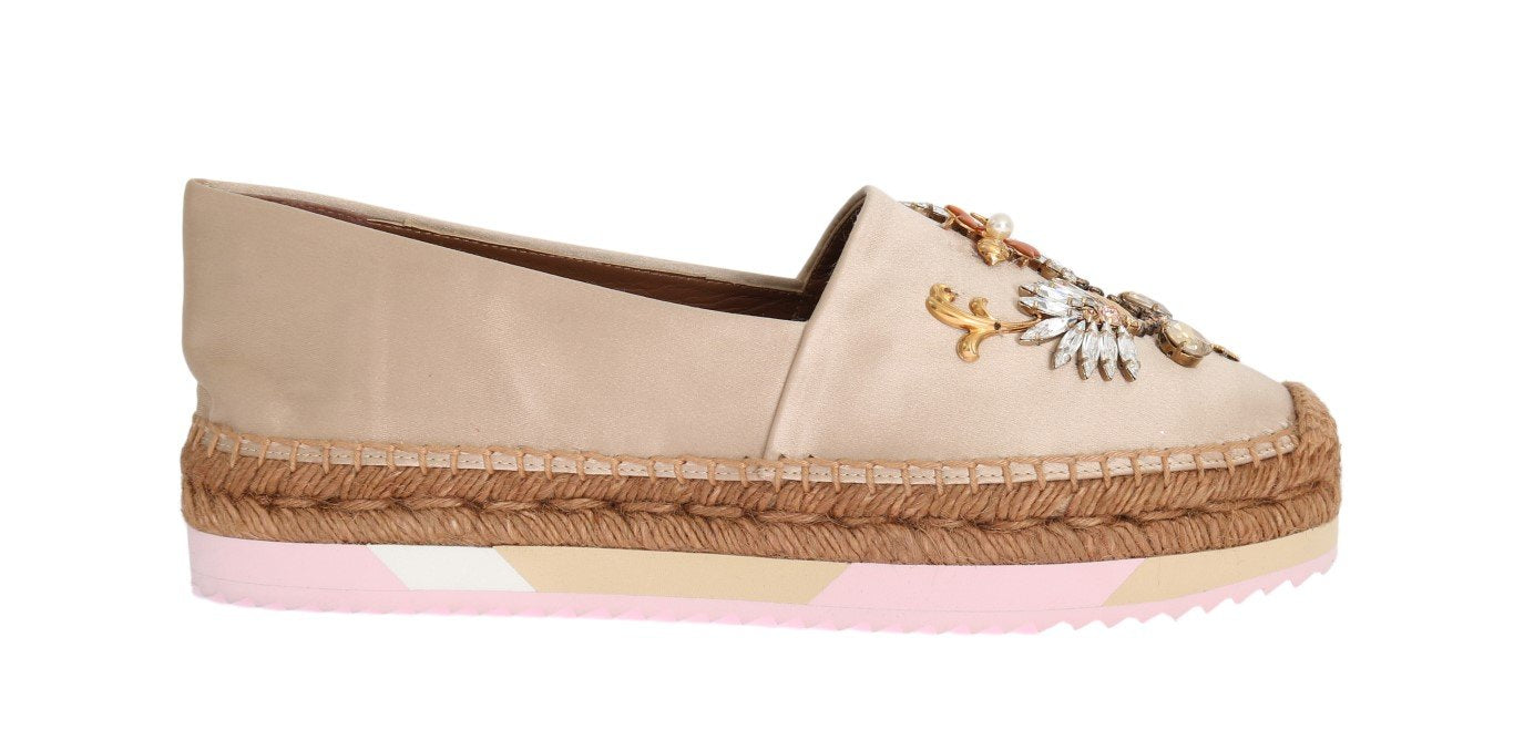 Beige Silk Raso Crystal Espadrilles Shoes