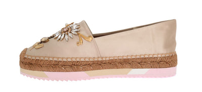 Beige Silk Raso Crystal Espadrilles Shoes