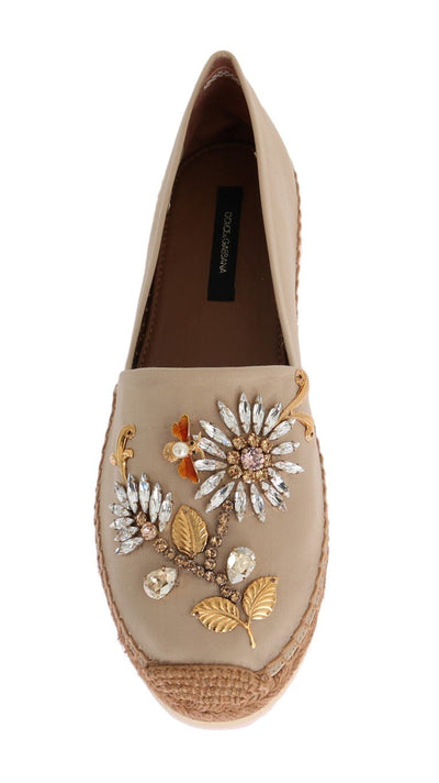 Beige Silk Raso Crystal Espadrilles Shoes