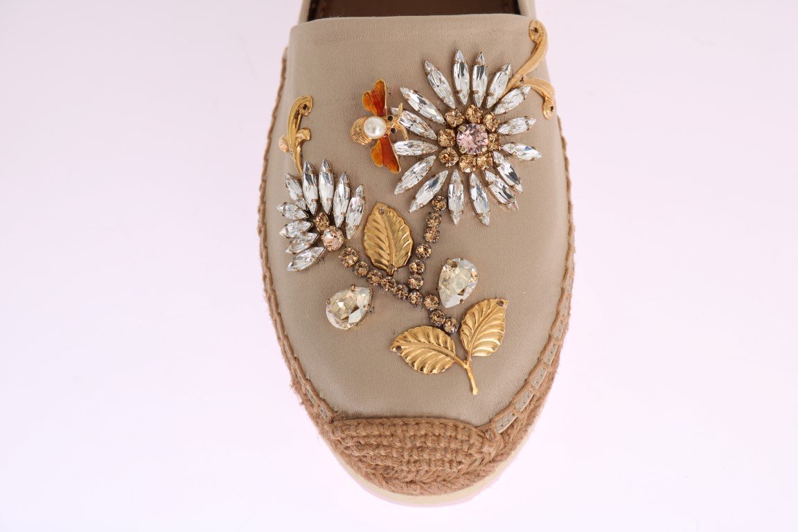 Beige Silk Raso Crystal Espadrilles Shoes