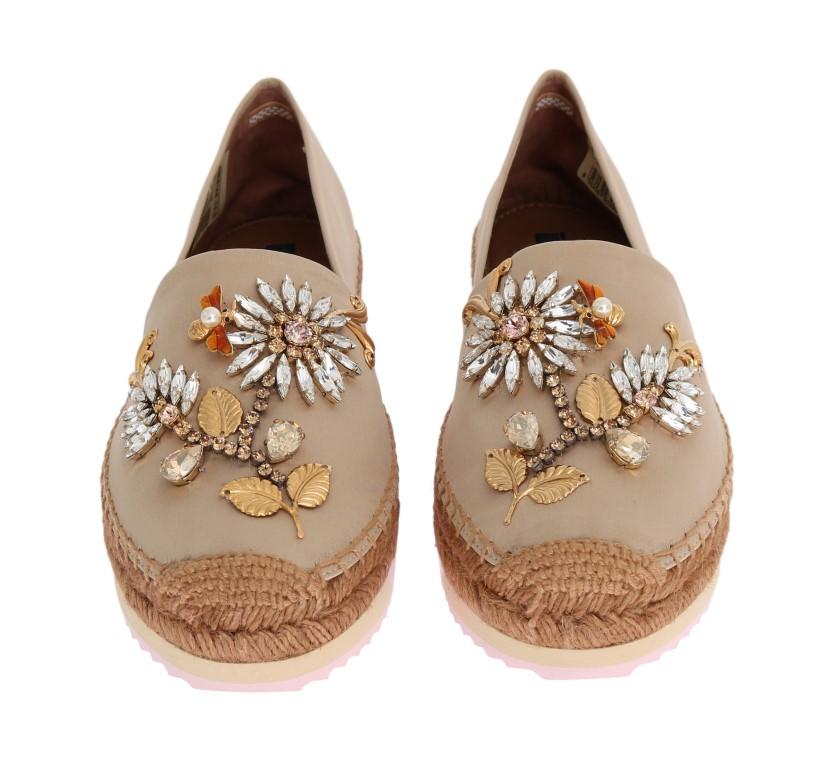 Beige Silk Raso Crystal Espadrilles Shoes