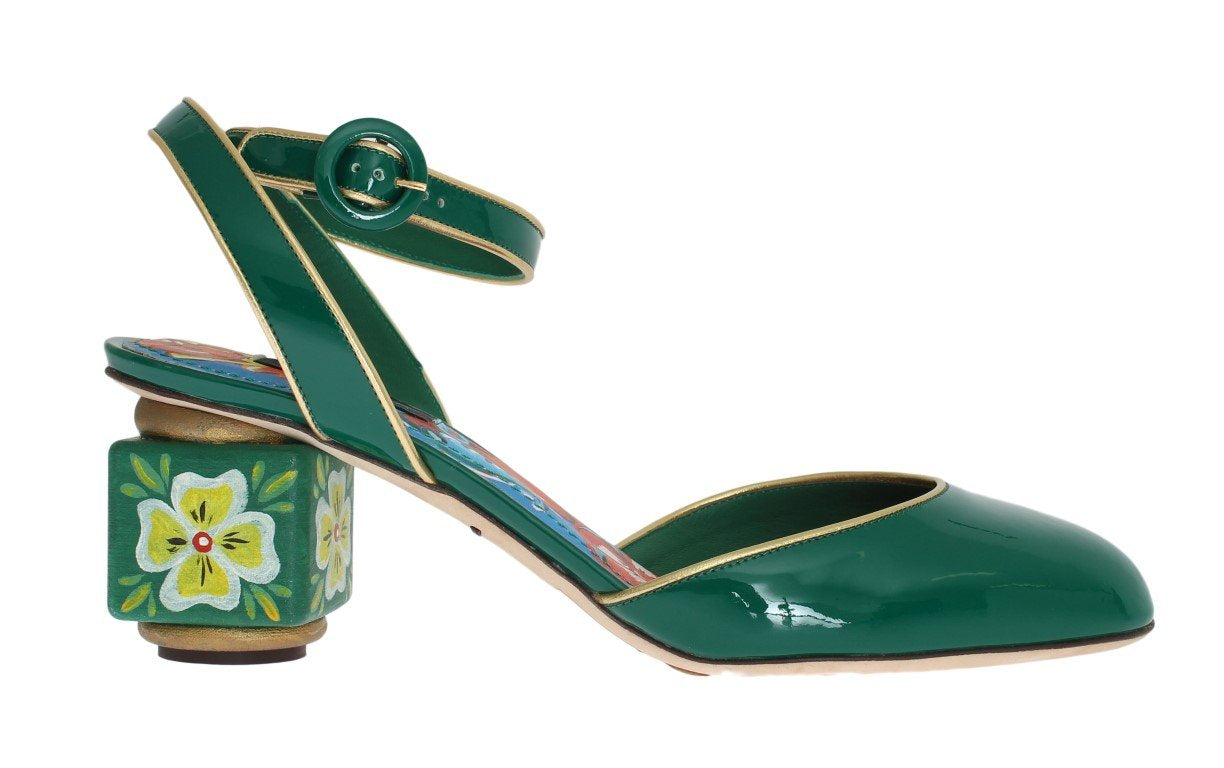 Green Leather Handpainted Slingbacks