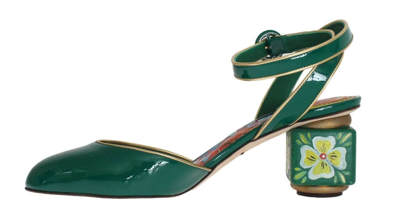 Green Leather Handpainted Slingbacks
