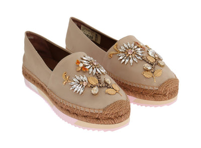 Beige Silk Raso Crystal Espadrilles Shoes