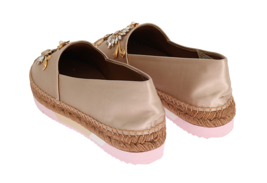 Beige Silk Raso Crystal Espadrilles Shoes