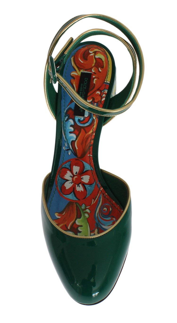Green Leather Handpainted Slingbacks