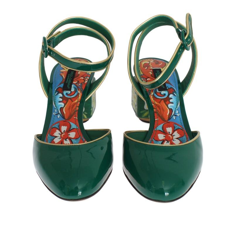 Green Leather Handpainted Slingbacks