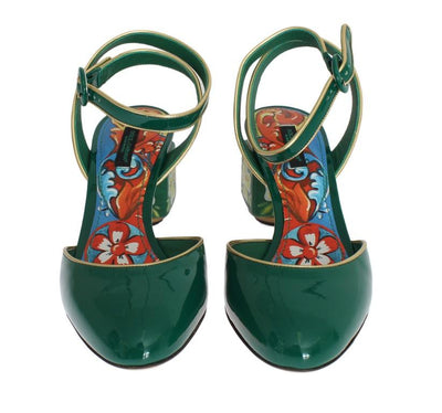 Green Leather Handpainted Slingbacks