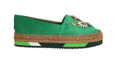 Green Silk Raso Crystal Espadrilles Shoes