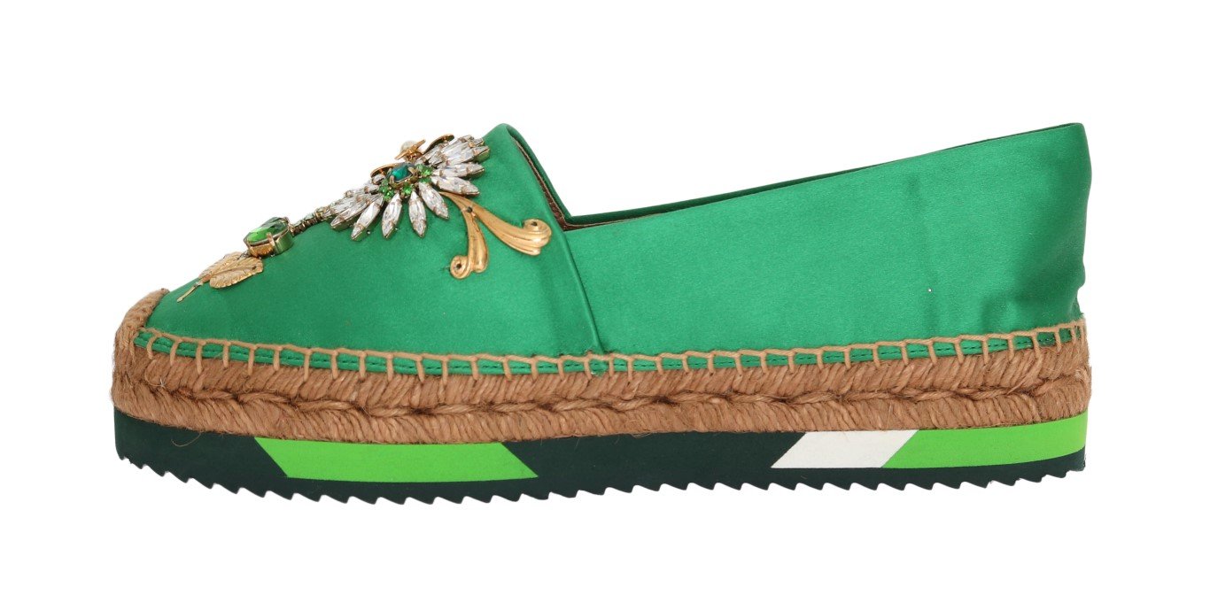 Green Silk Raso Crystal Espadrilles Shoes