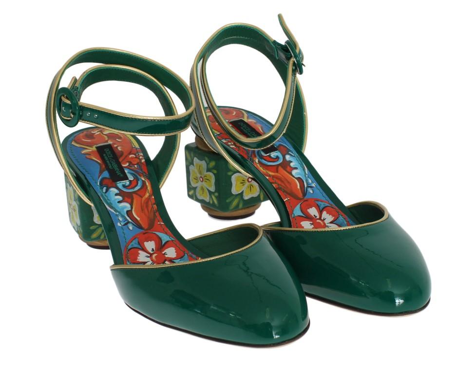 Green Leather Handpainted Slingbacks