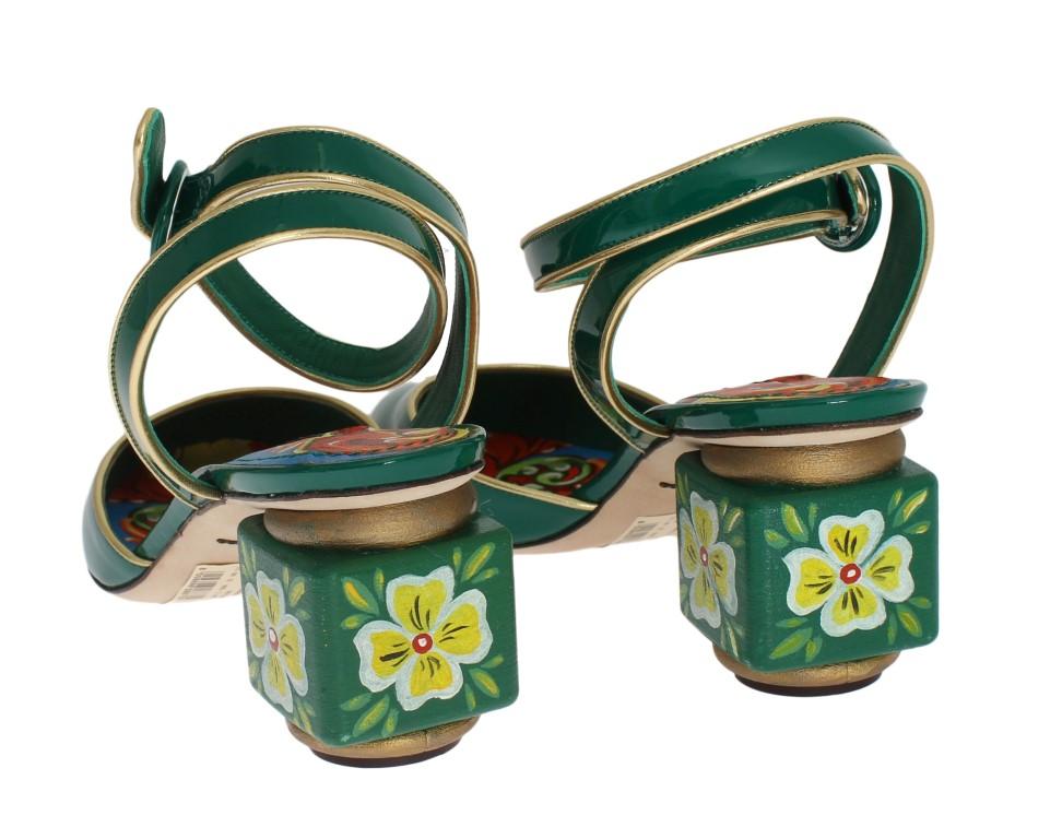 Green Leather Handpainted Slingbacks