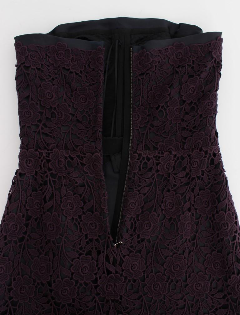 Purple Floral Ricamo Long Sheath Dress