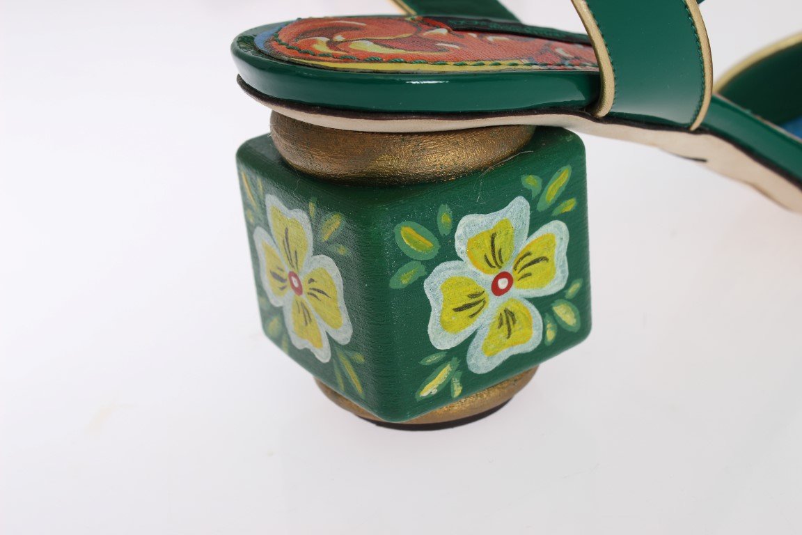 Green Leather Handpainted Slingbacks