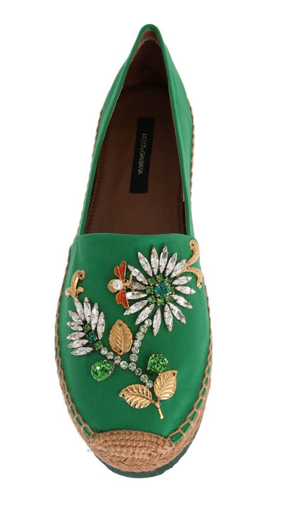 Green Silk Raso Crystal Espadrilles Shoes